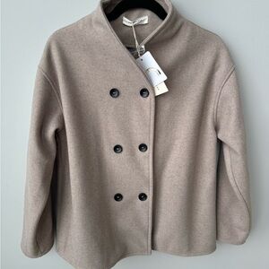Commense Double-Breasted Beige Pea Coat